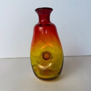 Vintage 70s orange and yellow Robert Burch glass vase
